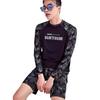 2 Pcs/Set Unisex Swimsuit Quick-drying Breathable Soft Leaf Print O Neck Long Sleeves Couple Surfing Clothes Diving