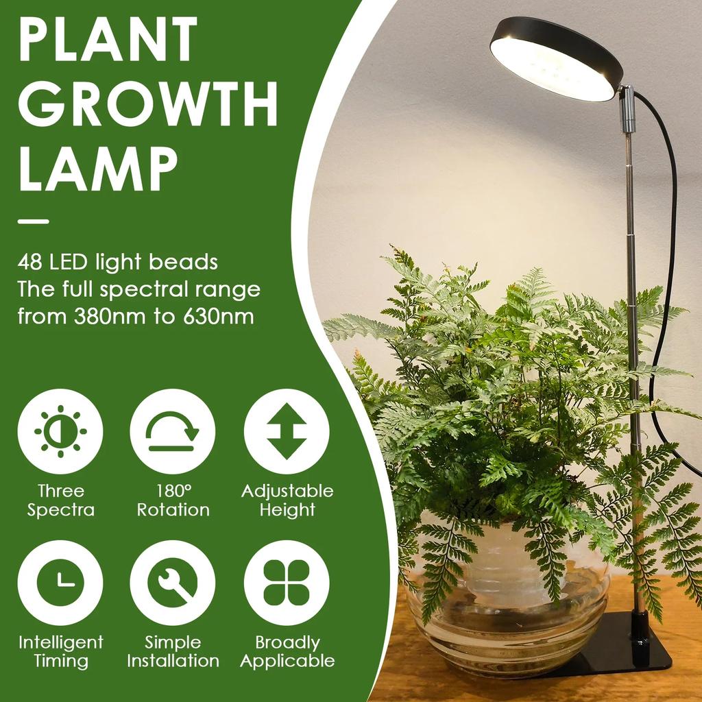 LED Pflanzenlicht Vollspektrum Pflanzenlampe Dimmbar 3 Modi Höhenverstellbar Zimmerpflanzen Licht 3/9/12H Timer 10-stufige Dimmung