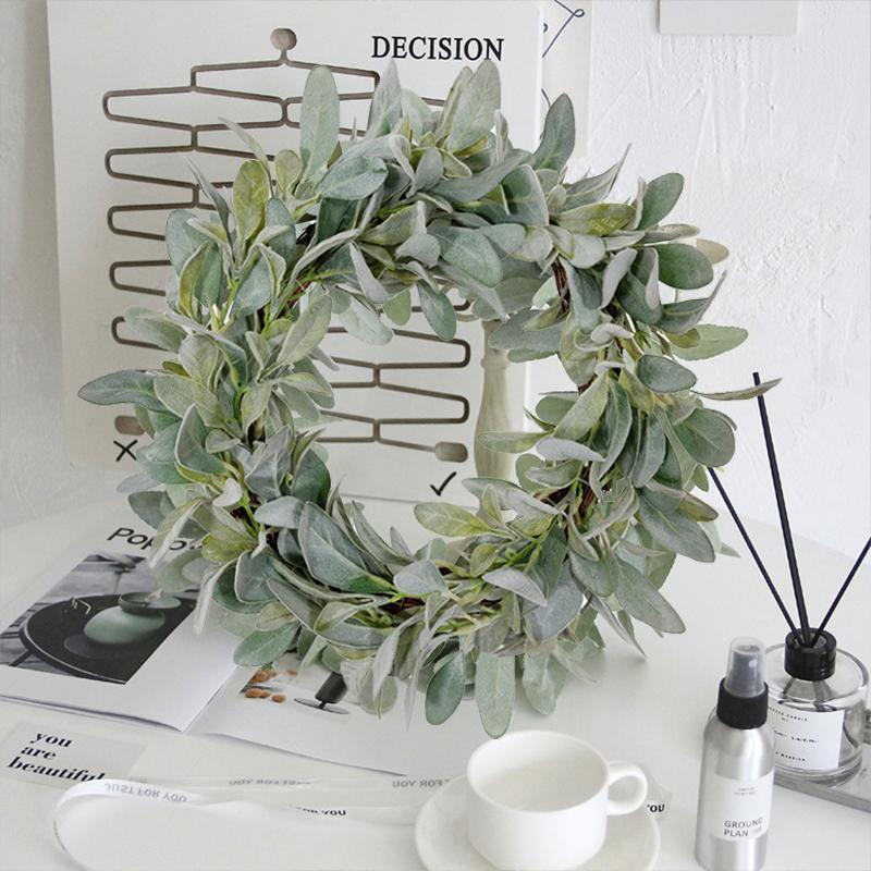 

30/40cm Simulation Leaf Small Wreath Wall Hanging Wreath Sheep Ear Flocking Wreath