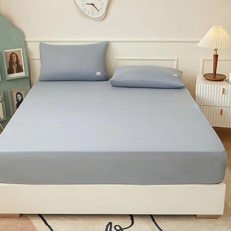 Skin Friendly Solid Color Fitted Sheet For Student Adults Cozy Washed Bed Cover With Elastic Band Four Seasons Mattress Topper