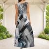 Women Plus Size Grey Black White Printed Scoop Neck Sleeveless A Line Maxi Dress