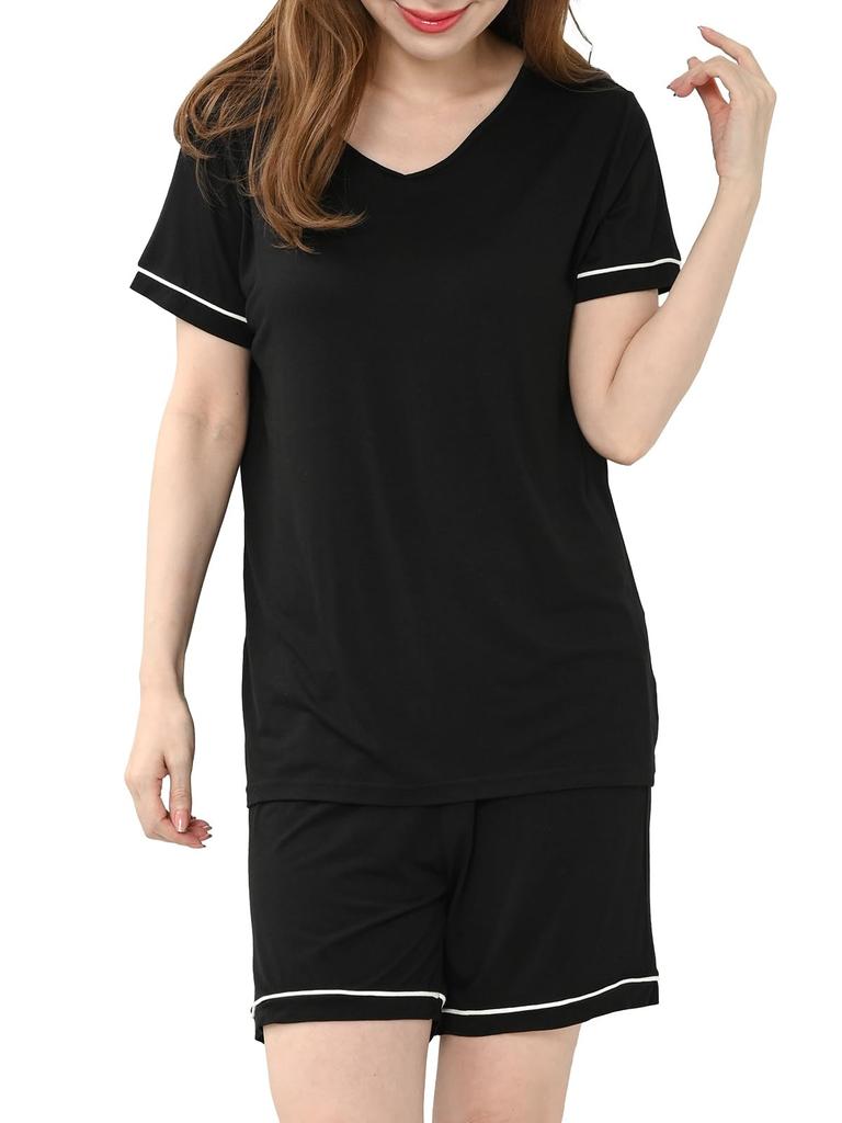 JANJAM Plus Size Loungewear with Cups and Size LL Women's Two-Piece Set T-Shirt Shorts, Black,