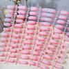 120Pcs Fashion White Edge Press On Nails Square Shape Medium Length False Nails Nude Pink Glossy Finish Fake Nails