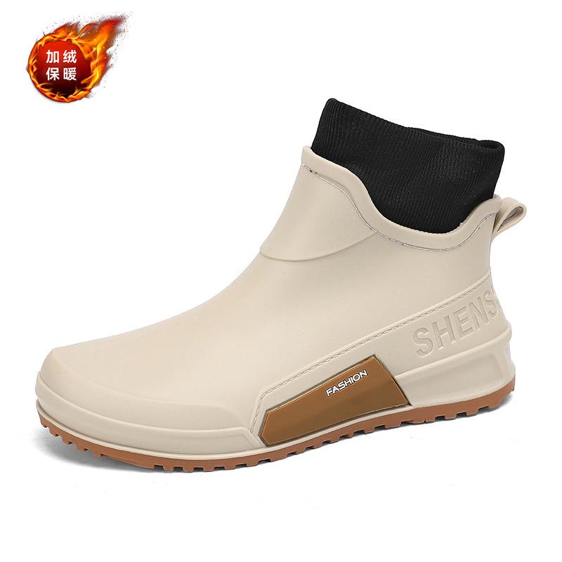 Winter warm and velvet couple waterproof rain shoes Kitchen back chef shoes waterproof shoes Short men's and women's rain boots