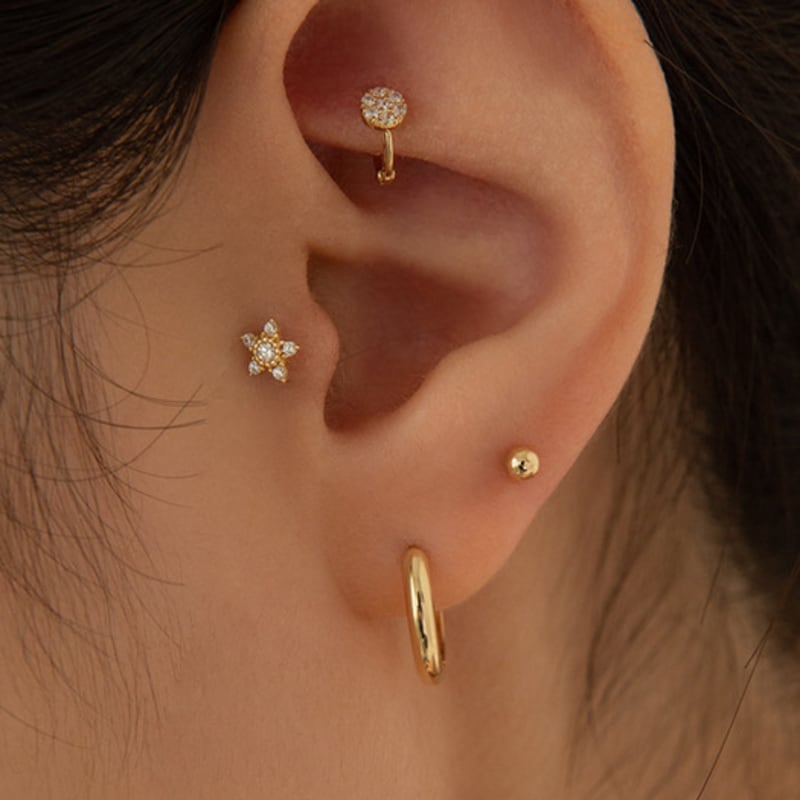 LUNNE 14k Round Cubic Outconch Ring Piercing (14K Gold) (Single) #W12