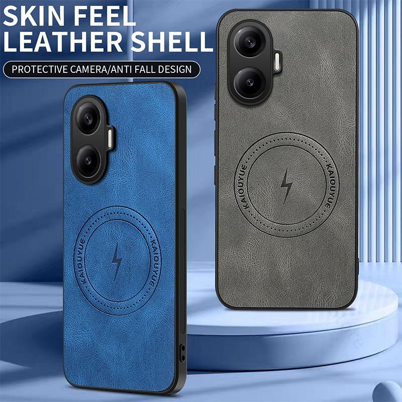 Luxury PU Leather Silicone Phone Case For Xiaomi Redmi Poco M7 Pro For Magsafe Wireless Charger Cover For Xiaomi 14T Pro Redmi A5 Turbo 4 Pro Shell