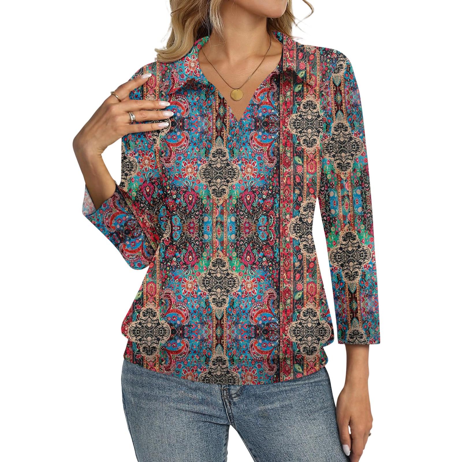 

Женская мода повседневный ретро топ с рукавом 3/4 L тёмно-синий