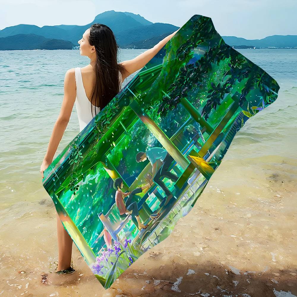M-Makoto Anime S-Shinkai Microfiber Printed Beach Towel Mountain Climbing Yoga Beach Swimming Running Absorbent Soft Towel
