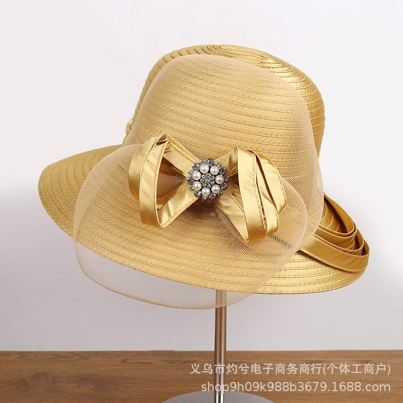 New flower mesh gauze hat women's spring and summer face covering sunscreen basin hat British retro sunshade elegant bow bucket hat