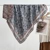 91 Cotton and Linen Gray Carriage Square Scarf Silk Scarf Women's Chinese Style Old Money Style Neck Protection Thin Shawl Velvet Scarf