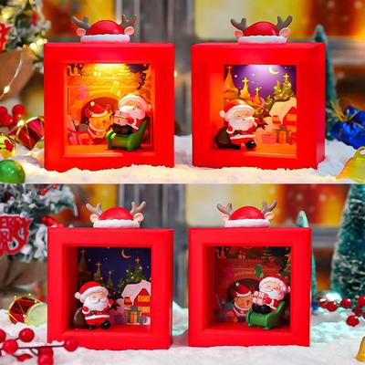 Christmas LED Decorative Lamp with Santa & Reindeer Scene Night Light for Home Tabletop Christmas Party Decoration Accessory