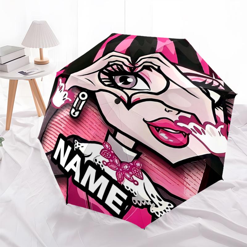 Personalized Name Monster High Draculaura Print Umbrella - Automatic Open/Close, Eight-Rib Durable Frame, Automatic Folding Umbrella