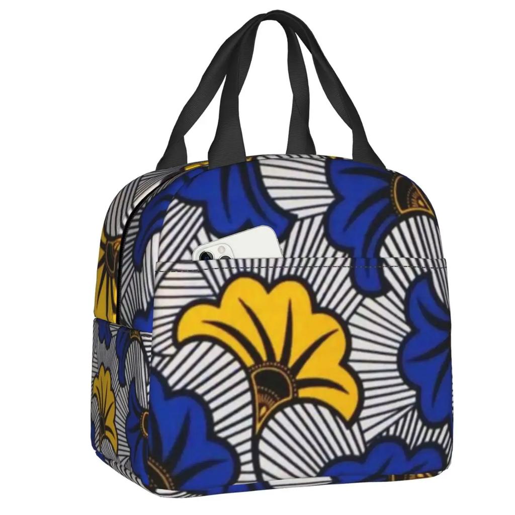 African Tribal Ankara Fabric Style Pink Thermal Insulated Lunch Bags Women Geometric Ethnic Art Portable Lunch Tote Food Box