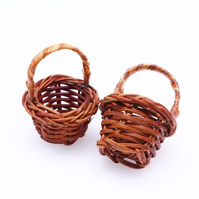 1PCS Dollhouse Miniature Rattan Woven Hand Willow Tiny Wicker Basket Easter Party Wedding Flower Picnic Mini Fairy Garden Decor
