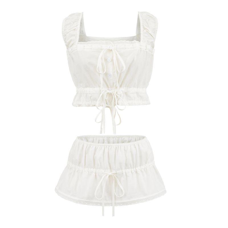 Zbzr Spring New Women Clothes Western Style Fashion Lace Trim Bow Drawstring Small Top Elastic Short Culottes