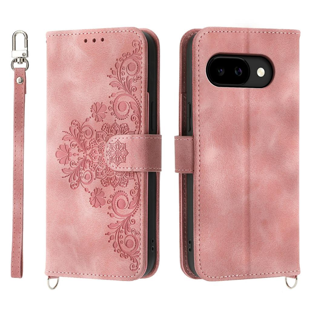 For Google Pixel 10a Case Flower Pattern PU Leather Wallet Phone Cover with Strap