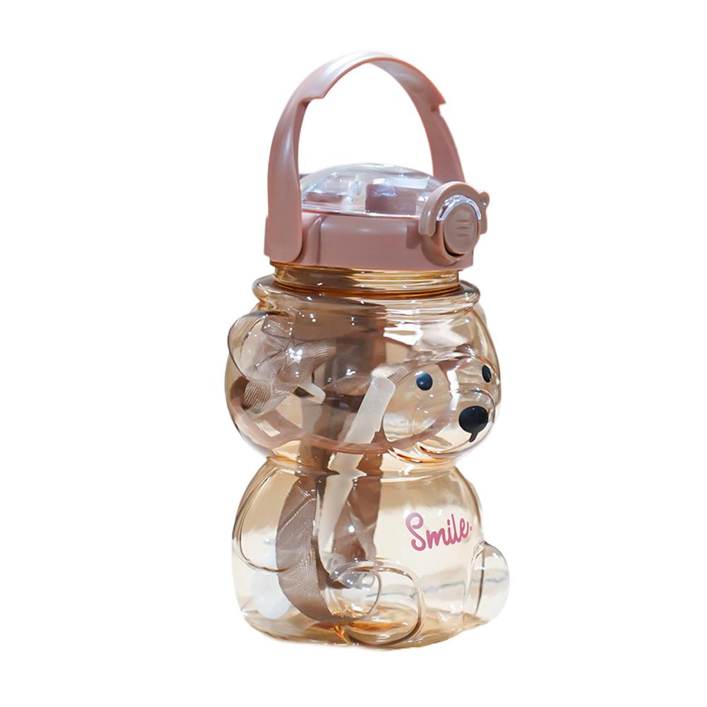 1000ml Capacitate Mare Urs Desene Animate Plastic Cană cu Pai Portabilă pentru Copii Rucsac Cazan Sticlă de Apă Cană cu Pai Cupă pentru Fată