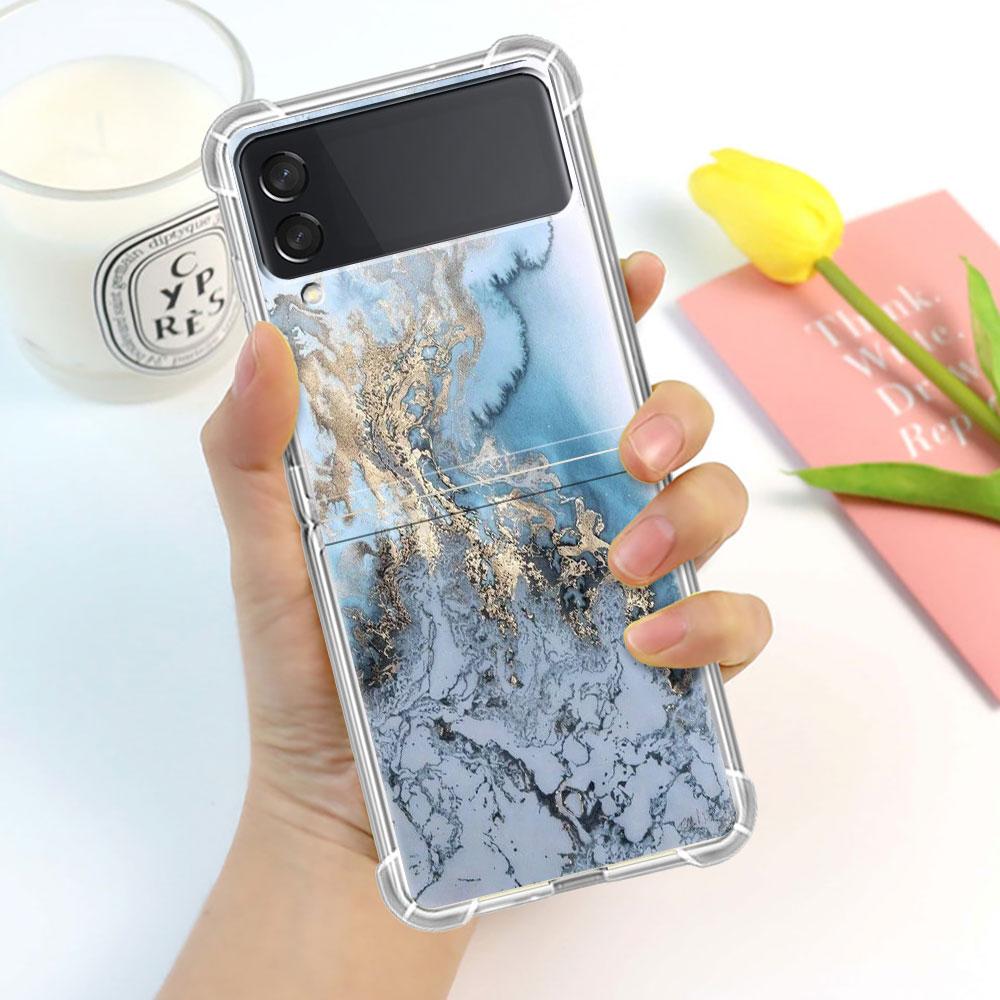 Luxury Case For Samsung Galaxy Z Flip 3 4 5G Funda Z Flip3 Clear PC Hard Shockproof Back Phone Coque Shell Marble