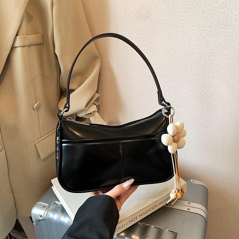 Exquisite Pink One Shoulder Bag Spring Summer Women's Floral Pendant Underarm Handbags Texture Soft PU Crossbody Bag