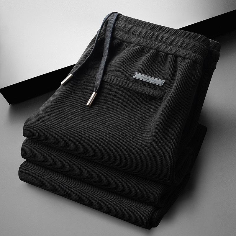 Autumn 2024 Men's Seaweed Pattern Chenille Wide-Leg Pants with Elastic Waist