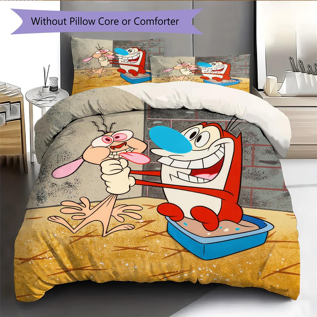 Ren & Stimpy  Pattern Bedding Quilt Set  Home Decoration  Gift (1 * duvet cover + 2 * pillowcase  without core)