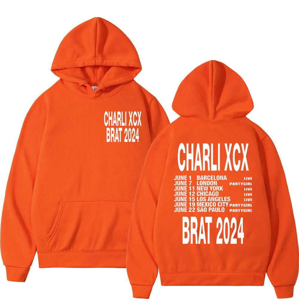 Charli XCX Brat Tour Hoodie mit doppelseitigem Druck für Männer und Frauen, lässige langärmlige Sweatshirts, modische übergroße Fleece-Pullover