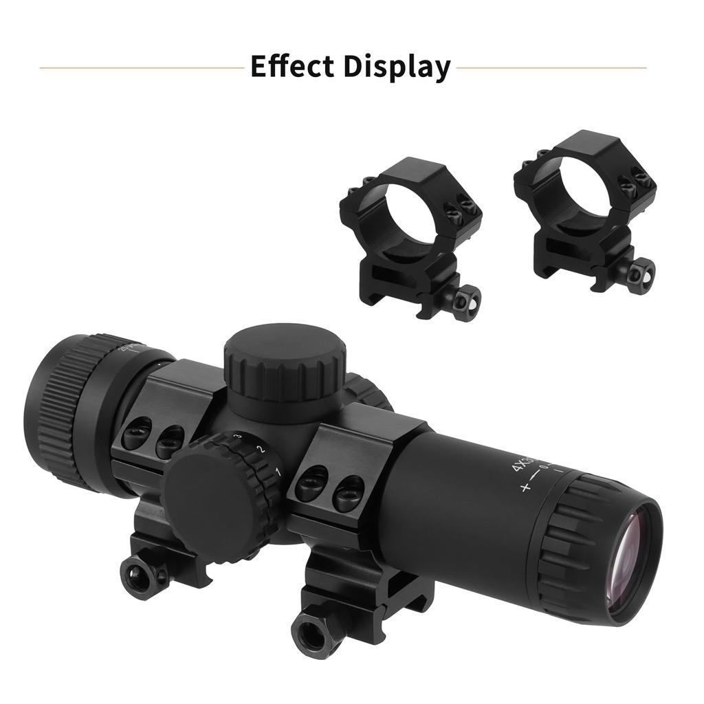 FOCUHUNTER 4x30 AO Compact Scope with Parallax Adjustable Focus, 5-Level Red and Green Reticle, 12MOA, 1200G Recoil, IP67 Waterproof, 16.5cm Long,