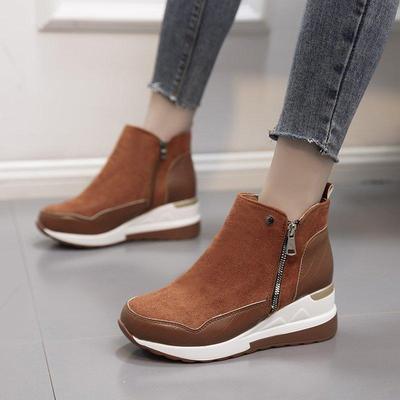Women Casual Fashion Shoes Sneakers Short Boots Autumn Plush Wedge Heel Zipper Martin Boots