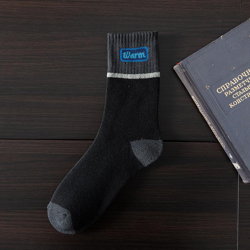 Men In Autumn and Winter Thick Plus Velvet Sweat Absorbing Warm Wool Ring Towel Bottom Long Socks