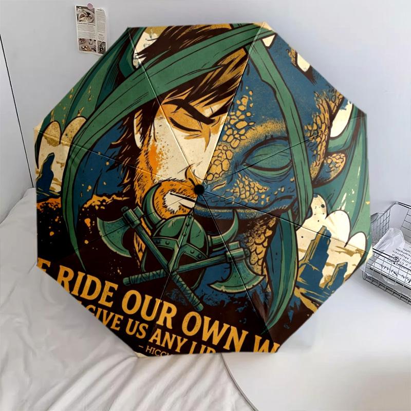 How to Train Your Dragon Fashionable Foldable Umbrella Auto-Open 8 Iron Ribs Plastic Handle Sunshade Gifts-kwq233 (as the picture,iron&8K)