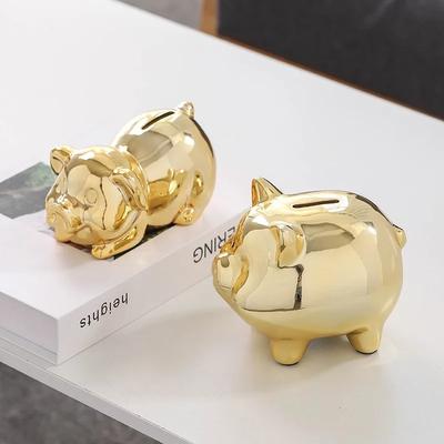 Cerámica Dorada Estilo Cerdo Hucha Cerdo Hucha Linda Alcancía Adorno de Almacenamiento Muebles Creativos para el Hogar Cerdo de la Suerte Caja de Dinero ZG109