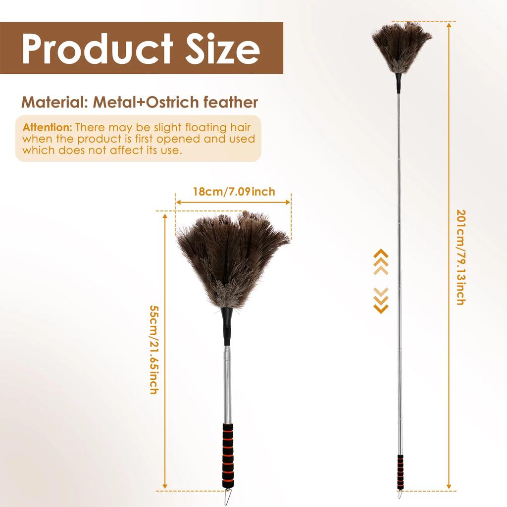 Extendable Ostrich Feather Duster With Stainless Steel Long Handle Brush Household Furniturer Dust Cleaning Tools