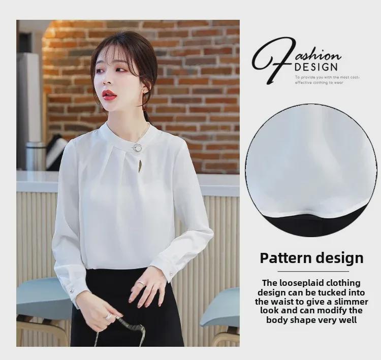 2025 Women's Korean Style Long-Sleeve Satin Chiffon Professional Shirt, Spring Collection