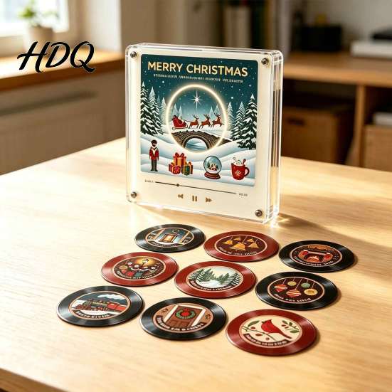 NFC Magnetic Music Box Vinyl Record Player Fridge Magnet for Christmas with 9 Programmable Records Mini Retro 256MB Memory LED Light-Up Personalized