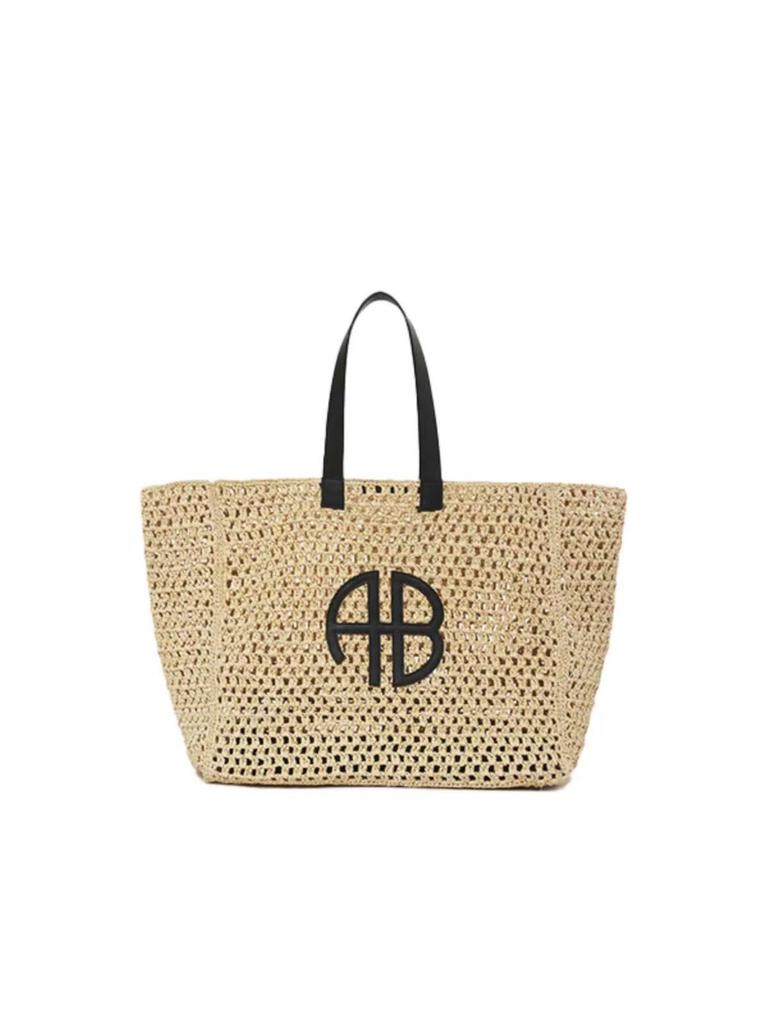 Borsa da spiaggia in paglia intrecciata con lettere AB, grande capacità, per vacanze al mare, da donna, a righe, stile semplice RIO City, borsa a mano casual da viaggio