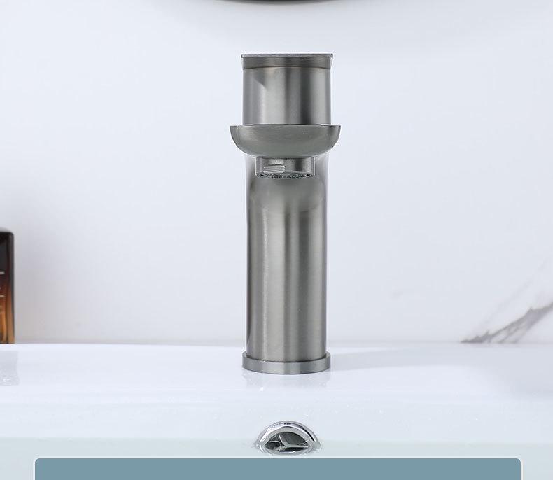 Brushed Stainless Steel Single Cold Water Washbasin Faucet for Flat or Countertop Basin 
