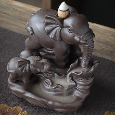 Rökelsehållare Backflöde Rökelsebrännare, Lila Sand Thailändsk Mor och Son Elefant Kreativt Hantverk Prydnad Aromaterapibrännare
