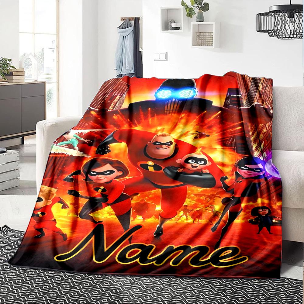 Custom Name Incredibles Poster flannel Blanket for Super Soft Cute Comfort Blanket for Travel Bedding Couch Sofa Blanket