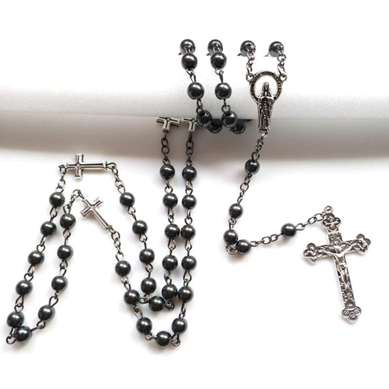 Fashion Handmade Round Beads Catholic Rosary Necklace for Cross Pendant Religious Jesus Necklaces Men Women Jewelry Charm Gift