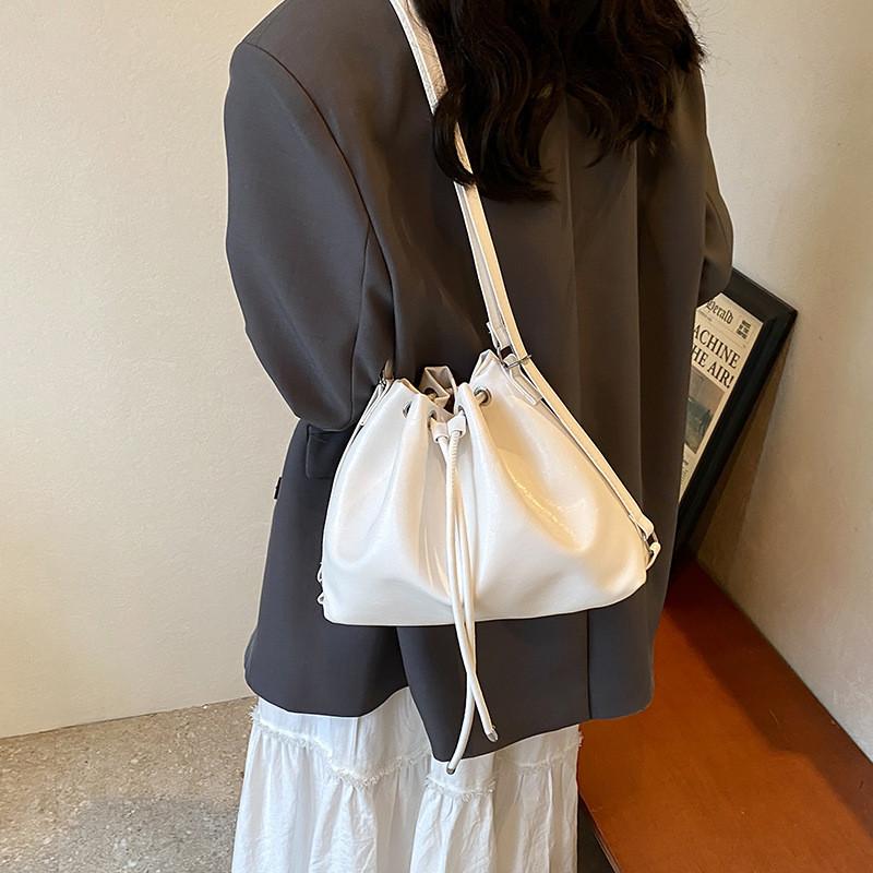 Chic Pu Leather Bucket Bag For Women 2024 Summer Trendy Multipurpose Backpack