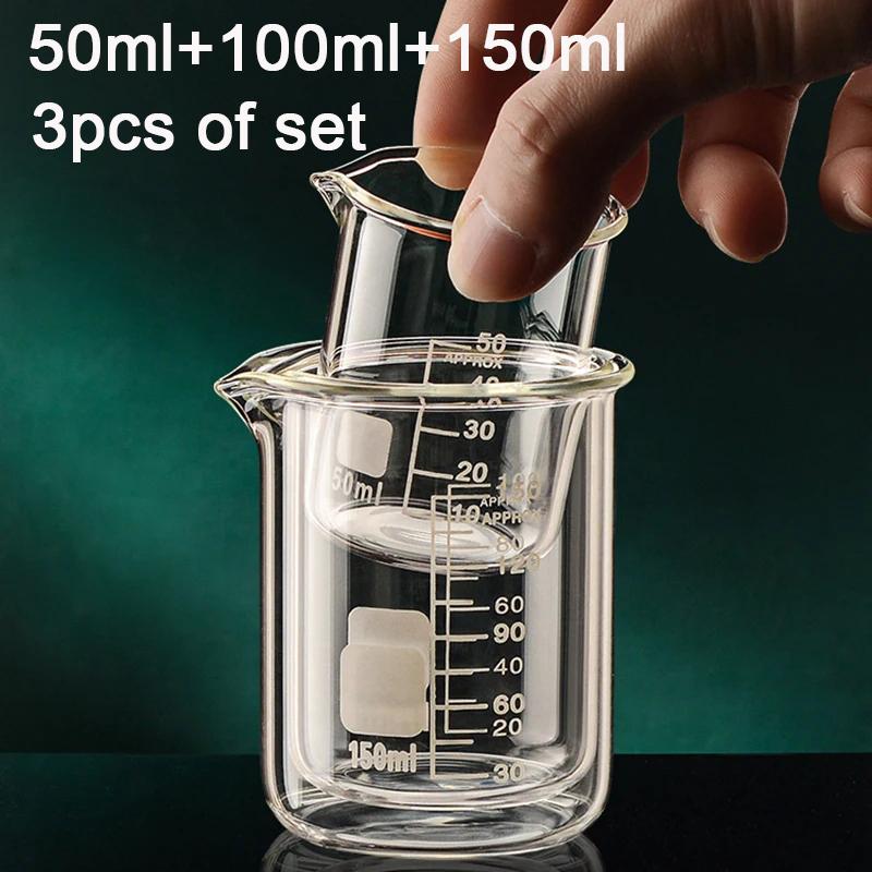3pcs Glass Measuring Cup Set Clear Scale Cup Heat-resistant Beaker Kitchen Baking Measuring Cup Set Laboratory Container Jugs