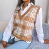 Autumn and Winter Casual Contrasting Color Plaid Knitted Vest Sweater Vest