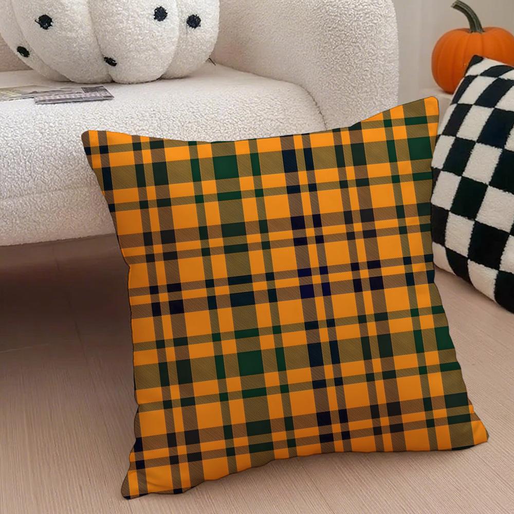 classical orange tartan design plaid Cushion Cover Throw Pillow Cover Hidden Button Durable Polyester Chair Cushion