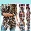 Women Vintage V-neck Loose Tops Long Sleeve Stylish T-shirt With Plaid Casual Design