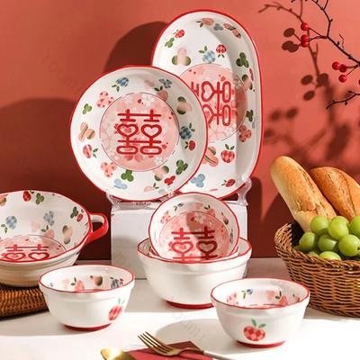 Chinese Style Wedding Ceramic Plate Home Exquisite Wedding Dining Plates Engagement Party Delicious Dessert Plate Gifts