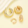 New 4PCS Vintage Punk Thick Ear Cuff for Women Geometric Gold Color CCB Twisted C Shape Waterdrop Earrings Sets Earclips Jewelry