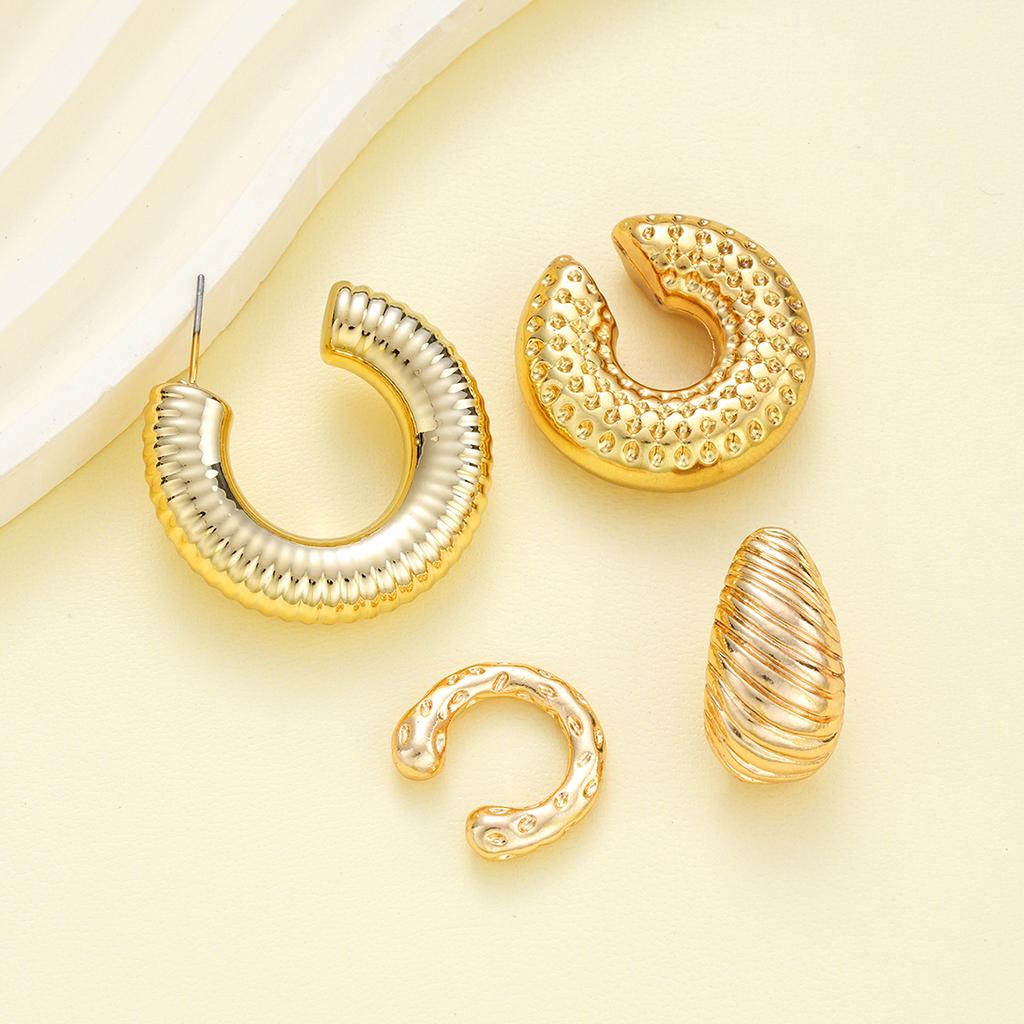 New 4PCS Vintage Punk Thick Ear Cuff for Women Geometric Gold Color CCB Twisted C Shape Waterdrop Earrings Sets Earclips Jewelry