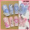 Kawaii Handmade Square Press On Nails Art Party Stickers Cute Flower Panda Bear Animal Custom Acrylic Fake Nails