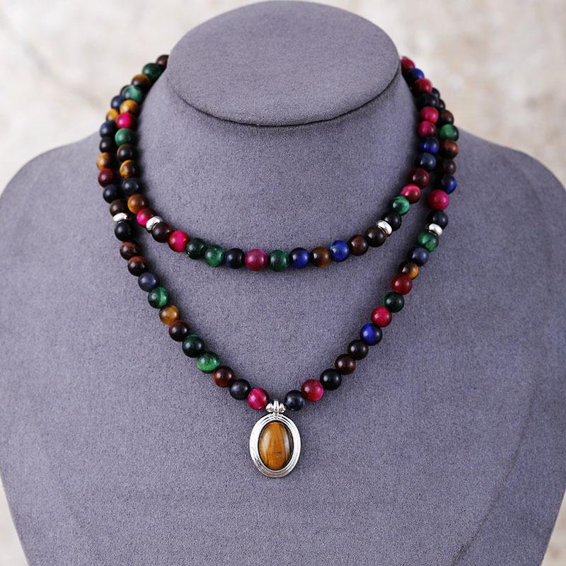 New hot-selling 1mm colorful tiger's eye stone bracelet 108 pendant necklace bracelet natural stone meditation jewelry