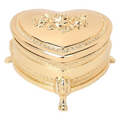 Metal Heart Shape Jewelry Box Zinc Alloy Vintage Heart Trinket Box Golden Trinket Organizer for